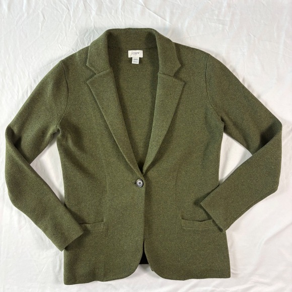 J.Crew Schoolboy Sweater Blazer XXS Olive Green Cotton Knit Academic - Picture 8 of 10